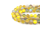 Matte Dusty Yellow Aura beads, round 6mm/10mm Yellow Aura Manmade Moonstone Beads, 15.5" Full Strand, sku#U935