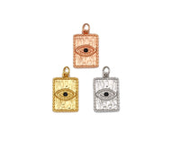 Black CZ Micro Pave Evil Eye On Rectangle Shape Pendant, Gold/Silver/Rose Gold Evil Eye Charm, Bracelet Necklace Pendant,13x21mm,Sku#Y515