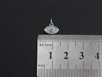 CZ Micro Pave Evil Eye Pendant/Charm, Clear Turquoise Cubic Zirconia Pave Charm, Silver/Gold Plated, 8x10mm, sku#Z777
