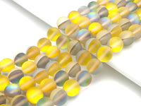 Matte Dusty Yellow Aura beads, round 6mm/10mm Yellow Aura Manmade Moonstone Beads, 15.5" Full Strand, sku#U935