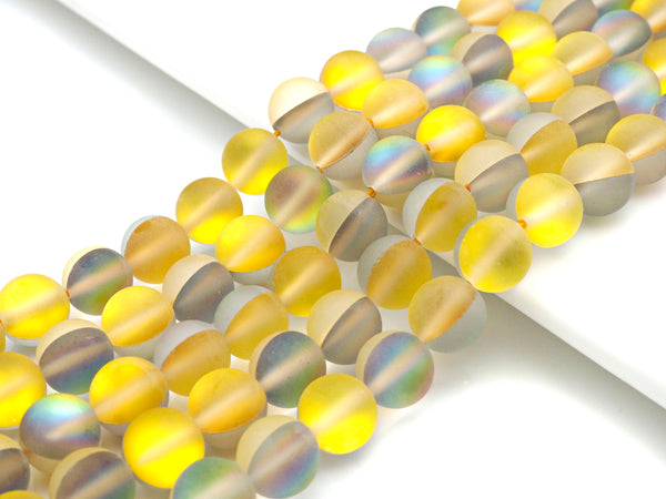 Matte Dusty Yellow Aura beads, round 6mm/10mm Yellow Aura Manmade Moonstone Beads, 15.5" Full Strand, sku#U935