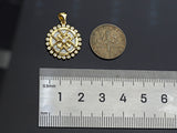 Clear CZ Micro Pave Pattern On Round Coin Shape Pendant Charm, Cubic Zirconia Round Mother of Pearl Charm,17x20mm,sku#LK161