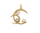 CZ Micro Pave Double Cresent Moon With Star Shape Pendan,Big CZ Dainty Gold Charm, Necklace Bracelet Charm Pendant,26x28mm, Sku#F1385