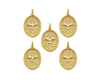 18K Dainty Gold Eagle On Oval Shape Pendant/Charm,Eagle Medallion Charm, Necklace Bracelet Charm Pendant, 20x14mm, Sku#F1363