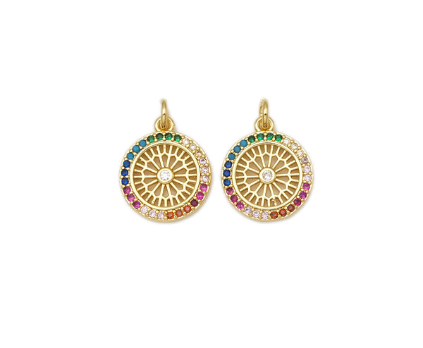 Colorful CZ Micro Pave Filigree Round Shape Pendant,18K Gold Filled CZ Charm, Necklace Bracelet Charm Pendant, 18x15mm,Sku#LK415