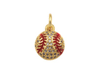 CZ Micro Pave Gold Silver Baseball Charm, Cubic Zirconia Baseball Pendant, Sport Ball Charm, 10x12/11x13mm,Sku#F1353