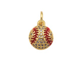 CZ Micro Pave Gold Silver Baseball Charm, Cubic Zirconia Baseball Pendant, Sport Ball Charm, 10x12/11x13mm,Sku#F1353