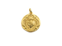 Medallion heart Pendant, Embossment Disc Pendant, Cubic Zirconia Pendant, Gold Tone, 18x20mm, Sku#Z692