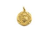 Medallion heart Pendant, Embossment Disc Pendant, Cubic Zirconia Pendant, Gold Tone, 18x20mm, Sku#Z692