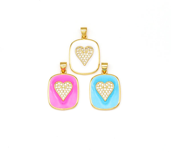 18K Gold Filled Enamel Colorful Heart Dog tag Pendant, Enamel Heart Charm,Enamel Jewelry Findings,17x23mm,Sku#LK426