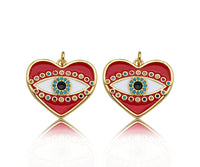 Gold Filled White Enamel Evil Eye On Red Enamel Heart Pendant,CZ Micro Pave 18K Gold Filled Enamel Charm, Enamel Jewelry, 24x21mm,Sku#Y457