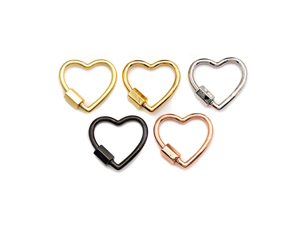 Pave Heart Shape Clasp, Black/Gold/Silver/Rose Gold Carabiner Clasp, 21mm, sku#H245
