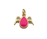 Enamel Teardrop With Angel Wing Shape Cubic Zirconia Charm, Necklace Bracelet Eearring Charm in Gold/Silver,14x11mm,sku#L325