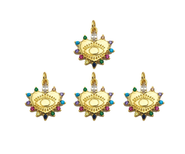 CZ Evil Eye On Heart Shape Charm, 17x19mm,Sku#Z1286