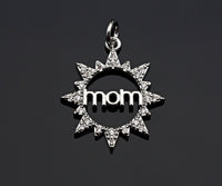 CZ Micro Pave Mom On Sunflower Round Ring Pendant/Charm,Cubic Zirconia Paved Charm, Necklace Bracelet Charm Pendant,19x21mm, sku#L376