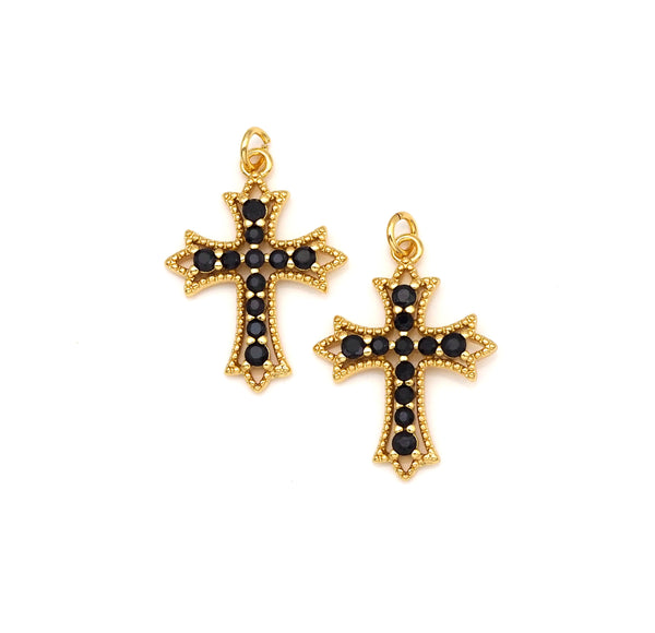 Black CZ Micro Pave Cross Shape Pendant, 18K Gold Filled Cross Charm, Necklace Bracelet Charm Pendant,19x25mm, Sku#Z1408