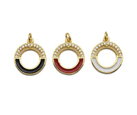 Clear Micro Pave CZ with Enamel Round Ring Pendant, Black Whtile Red Enamel Doughnut, Colorful Enamel Round Ring, 17x20mm, sku#LK162