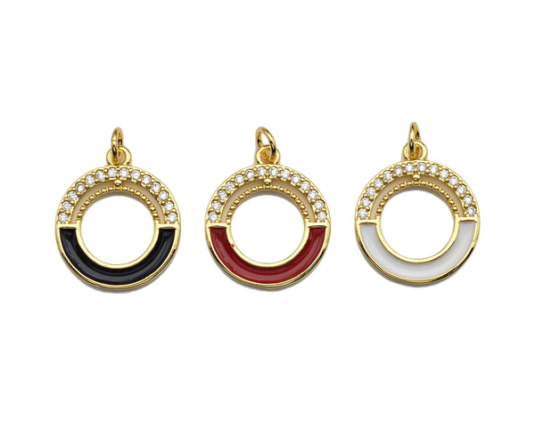 Clear Micro Pave CZ with Enamel Round Ring Pendant, Black Whtile Red Enamel Doughnut, Colorful Enamel Round Ring, 17x20mm, sku#LK162