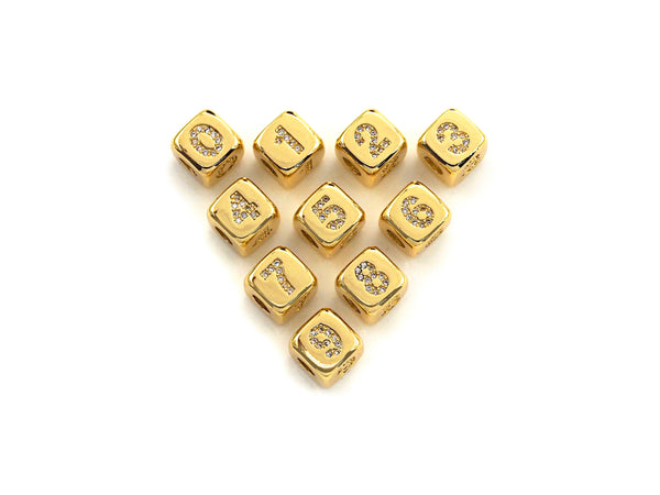 Arabic Number Beads, CZ Pave Dice Large Hole Spacer Beads, Birthday Beads, Initial beads, Number Beads, 8.5mm,sku#Z721/722