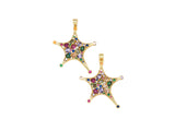 Colorful CZ Micro Pave Five Point Star Shape Pendant, 18K Gold Filled Starfish Charm, Necklace Bracelet Charm Pendant,33x37mm,Sku#LK476