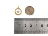 CZ Micro Pave White Enamel Five Star On Round Coin Charms, CZ Enamel Pendant/Charm, Round Necklace Charms, 14x16mm, Sku#Z1254
