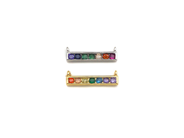 Colorful CZ Micro Pave Rainbow Necklace Bar Pendant, Cubic Zirconia Necklace Connector Link, 6x20mm,sku#Z1021