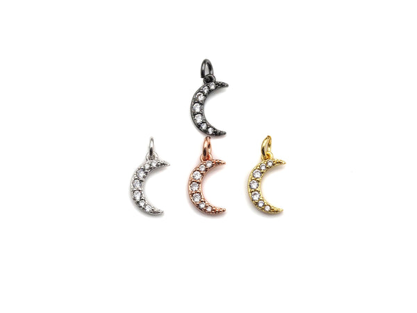CZ Micro Pave Cresent Moon Pendant/Charm, Clear Cubic Zirconia Pave Charm, Silver/Gold/Rose Gold/Black Plated, 10x13mm, sku#Z778