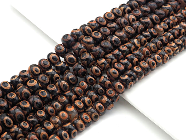 Natural Brown Tibetan Agate Rondelle Smooth Beads, Brown Dzi Rondelle Beads, Tibetan Dzi Beads, 8x12mm/10x14mm, 15..5'' Full Srand,Sku#U1048