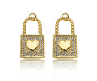 CZ Micro Pave Heart On Lock Shape Pendant/Charm,18K Gold Fil
