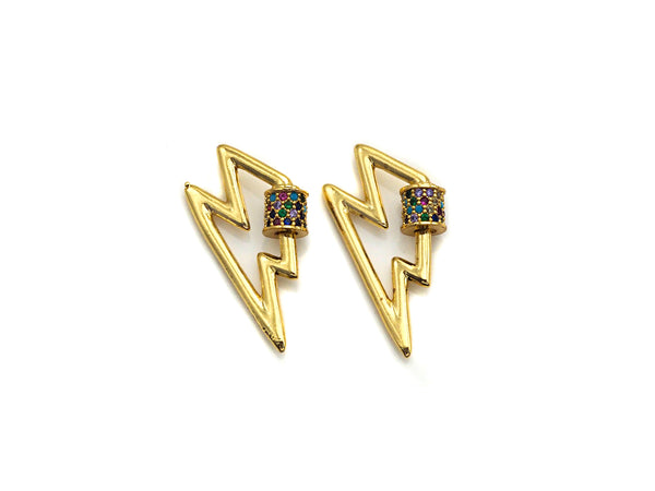 Colorful CZ Micro Pave Lighting Shape Clasp, Gold Plated Lighting Shape Clasp, Pave Lock, Carabiner Clasp, 15x28mm, sku#K84