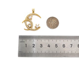 CZ Micro Pave Double Cresent Moon With Star Shape Pendan,Big CZ Dainty Gold Charm, Necklace Bracelet Charm Pendant,26x28mm, Sku#F1385