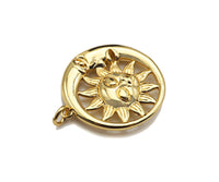 CZ Micro Pave Sunflower SUN Cresent Moon Pendant/Charm,Sku#L402