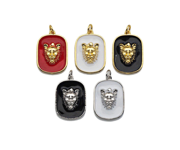 Colorful Enamel Medallion  Lion Head On Rectangle Pendant, Embossed Enamel pendant,Enamel Jewelry,16x23mm,sku#Z1241