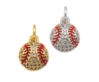 CZ Micro Pave Gold Silver Baseball Charm, Cubic Zirconia Baseball Pendant, Sport Ball Charm, 10x12/11x13mm,Sku#F1353