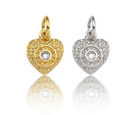 CZ Micro Pave Evil Eye On Heart Pendant/Charm, Bracelet Necklace Cubic Zirconia  Heart Pendant Charm, Silver/Gold Tone,9x10mm,sku#Z1255C