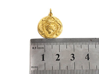 Medallion heart Pendant, Embossment Disc Pendant, Cubic Zirconia Pendant, Gold Tone, 18x20mm, Sku#Z692