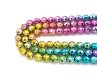 NEW!!! Rainbow Natural Hematite Round Faceted Beads, Gold Green Purple Blue Pink 3mm/4mm/6mm/8mm Hematite, 15.5'' Full Strand, Sku#S137