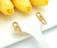 CZ Micro Pave Safety Pin Stud Earring, Safety Pin Shaped earrings, Stud Earrings, Minimal earrings,sku#LD66