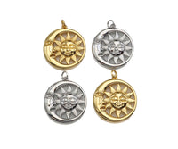 CZ Micro Pave Sunflower SUN Cresent Moon Pendant/Charm,Sku#L402