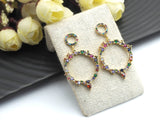 Colorful CZ Micro Pave Stud Earring, Circular Ring Hollow Earrings, Colorful Cz micro pave earrings,29x45mm,sku#J76