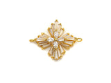 CZ Micro Pave Four Petals Flower Shape Pendant, Cubic Zirconia Pendant, Silver/Gold Tone, 23x31mm, Sku#FH62