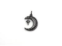 CZ Micro Pave Moon with North Star Pendant, Cubic Zirconia Pave Pendant/Charm, Necklace Pave Pendant, 13x17mm, sku#Z829