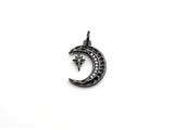 CZ Micro Pave Moon with North Star Pendant, Cubic Zirconia Pave Pendant/Charm, Necklace Pave Pendant, 13x17mm, sku#Z829