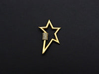 Matte Gold Clear CZ Micro pave Star Shape Clasp, CZ Pave Clasp, Matte Light Gold Carabiner Clasp, 21x32mm, sku#H201