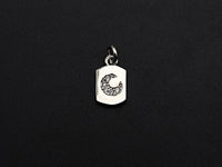 Clear CZ Micro Pave Moon Tag Pendant/Charm, Cresent Moon Cubic Zirconia Pendant, Silver Tone, 8x14mm,Sku#Z799