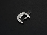 CZ Micro Pave Moon with North Star Pendant, Cubic Zirconia Pave Pendant/Charm, Necklace Pave Pendant, 13x17mm, sku#Z829