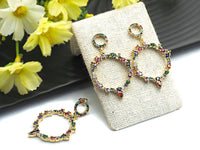 Colorful CZ Micro Pave Stud Earring, Circular Ring Hollow Earrings, Colorful Cz micro pave earrings,29x45mm,sku#J76