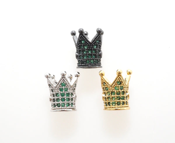 CZ King Crown Green Micro Pave Beads, Cubic Zirconia Crown Space Beads,Men's Women's Jewelry Making, 10x8mm, Sku#G404