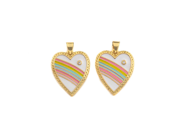Enamel Colorful Rainbow Heart Shape Pendant,CZ Micro Pave Oil Drop pendant,Enamel pendant,Enamel Jewelry, 19x23mm,sku#F1070
