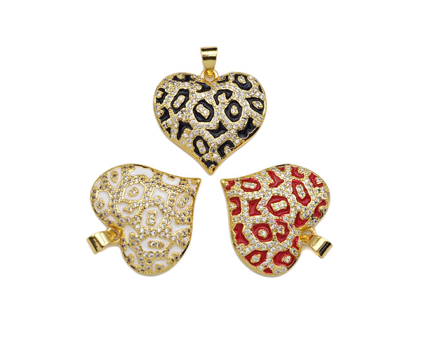 Red Black White Enamel Heart Shape Pendant with Gold Finish, Enamel Heart, Colorful Enamel Heart, 23x22mm, Sku#LK163